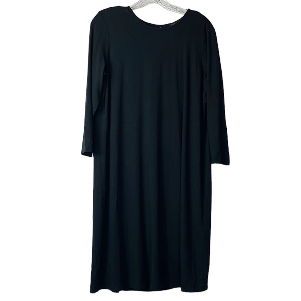 J. Jill Wearever Shift Dress Women's S‎ Black Knit Stretch Ponte 3/4 Sleeve EUC